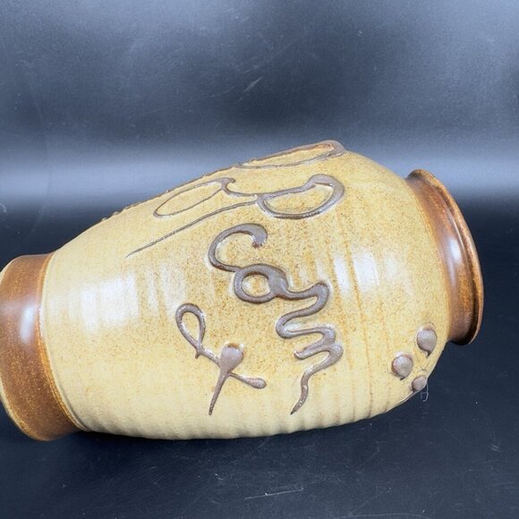 Hand Made Studio Art Pottery Vase Vessel Popcorn Brown Stoneware Vase Signed - Picture 5 of 13